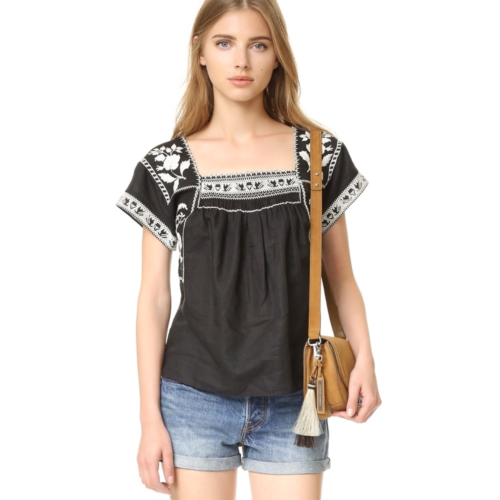 Madewell black embroidered boho top
